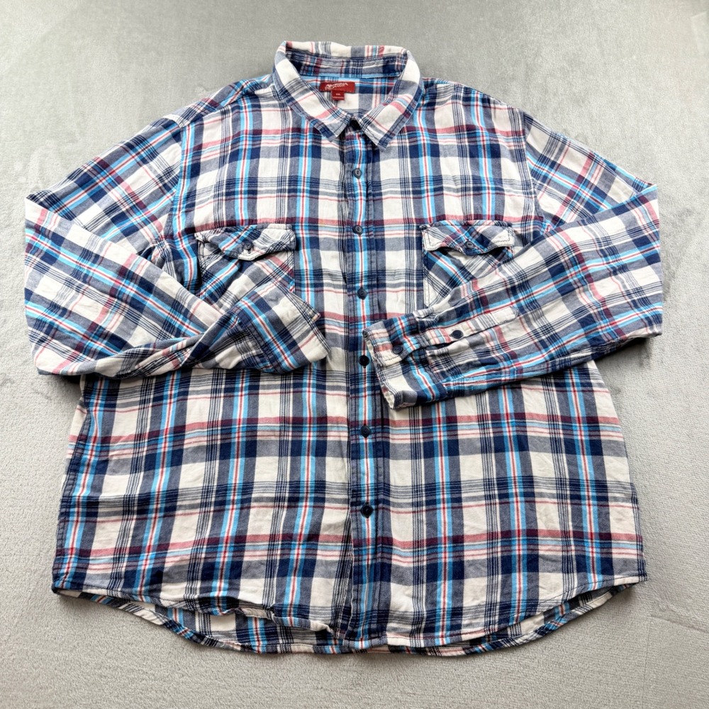 Arizona Jean Co Men's XXL Blue Red White Plaid Flannel Button Down Shirt